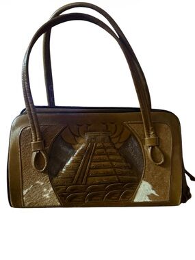 Brown Embossed Pyramid Leather Woman’s Shoulder Bag